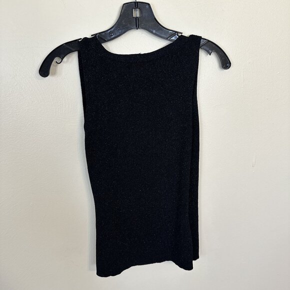 Vtg Black Sleeveless Wrap Tank Top Y2K Medium Metallic Evening Womens - Picture 3 of 7